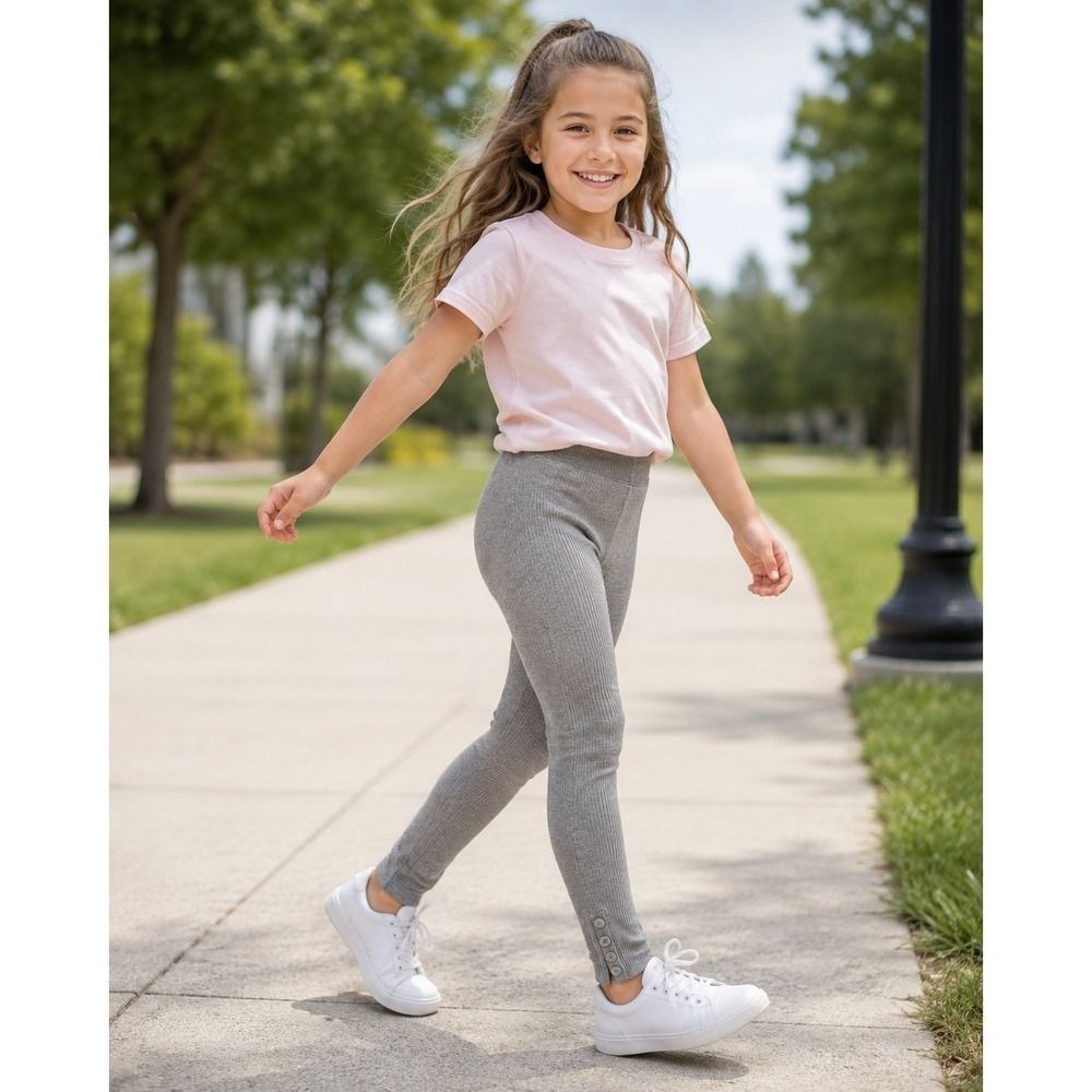 Take‎ It Easy Girls Gray Ribbed Leggings 6X